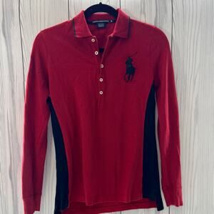 POLO RALPH LAUREN Rugby Polo Shirt Medium  Men's #3 Big Pony Logo RedLong Sleeve